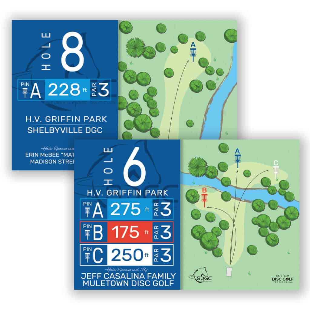 Detailed maps of H.V. Griffin Park disc golf course at Shelbyville DGC.