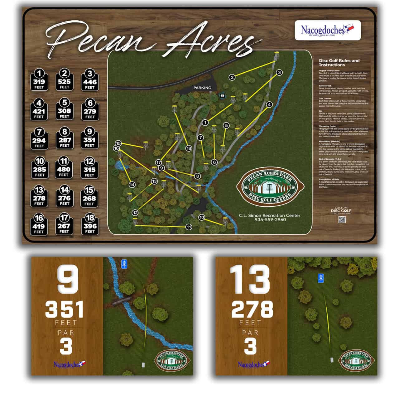 Disc Golf Course Map and Layout at Pecan Acres Park.