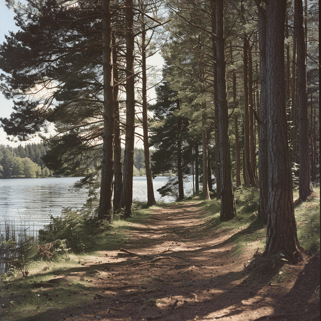 Scenic pine tree trail along the lake at North Toledo Bend State Park.
