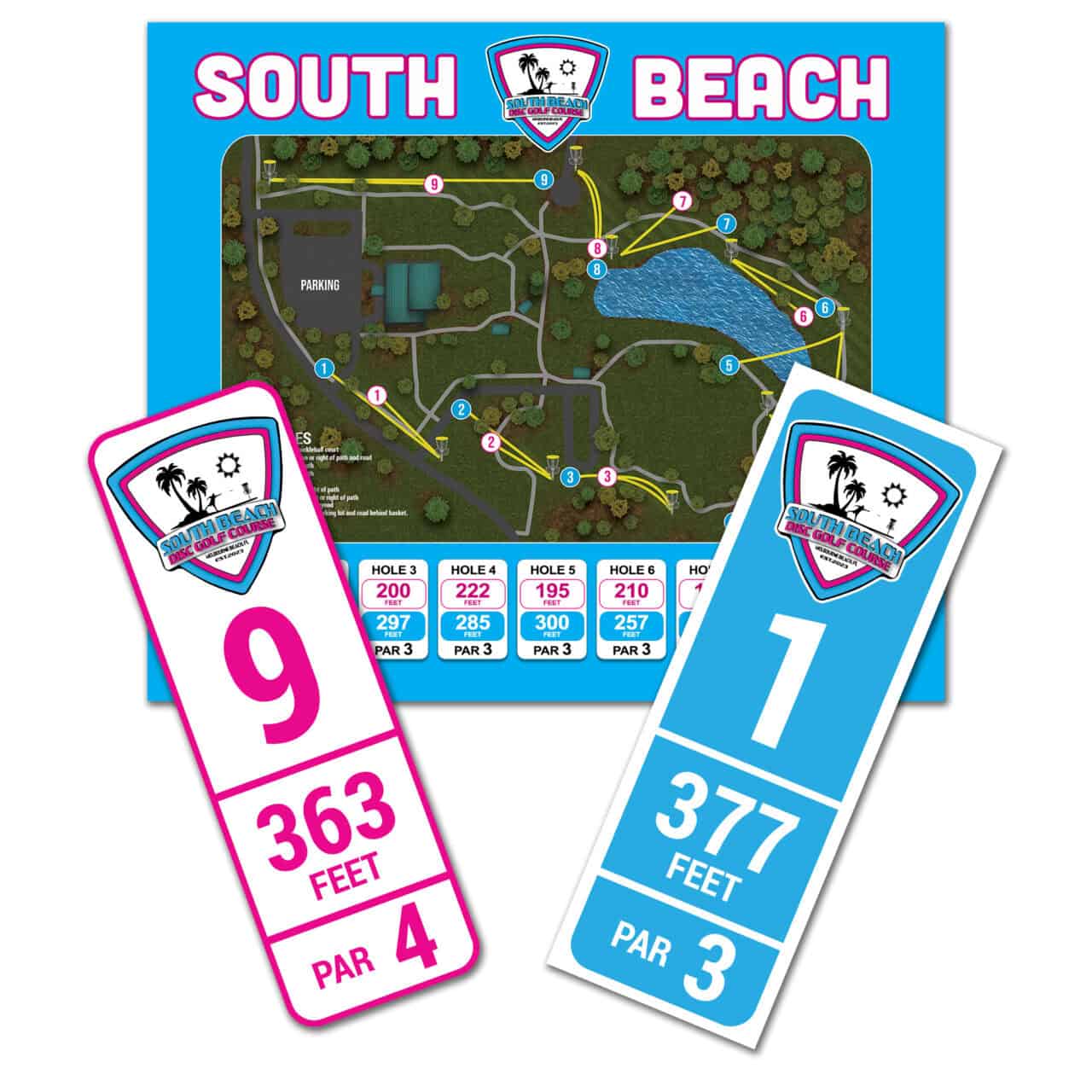 Disc golf course map with hole layout at South Beach, Florida.